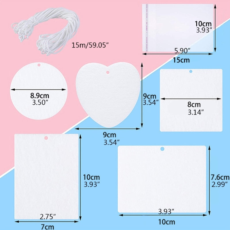 100 Pieces Sublimation Air Freshener Sheets Sublimation Air Fresheners Blanks Car Scented Hanging Sheets Blanks Set