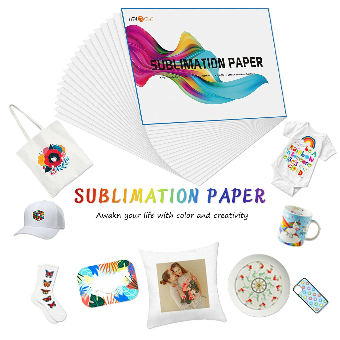 HTVRONT 150 Sheets A4(US)8.5 x 11 inches Sublimation Paper Heat Transfer Paper for Inkjet Printer T-shirt Clothes Printing 120g