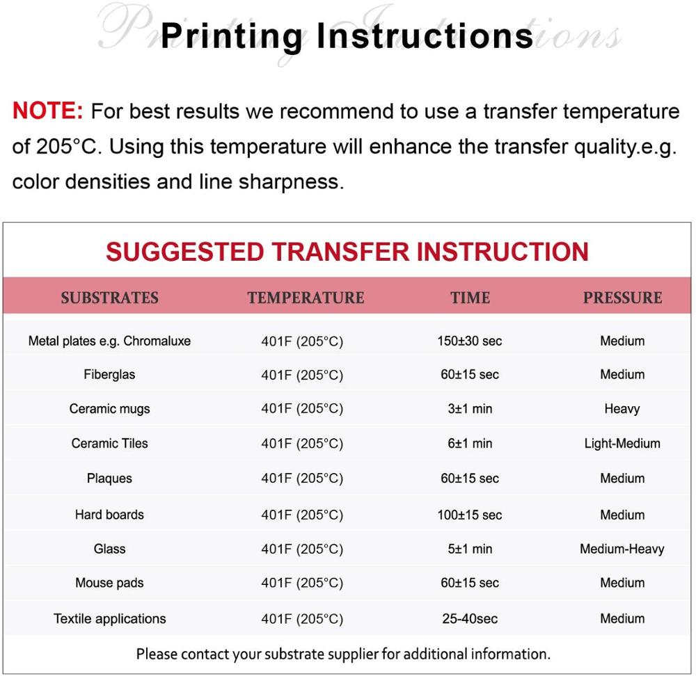 Inkjet Sublimation Heat Transfer Paper 100sheets A4 105g for Any Inkjet Printer with Sublimation Ink 100 Sheets Letter Size
